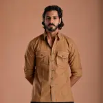 Urban Camel Brown Hunting Style Shirt | Premium Men's Sportswear | Classic Outdoor Design | Comfortable Cotton Fabric | Size 36-44